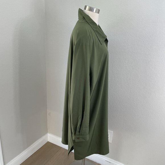 Susan Graver Woman Plus 4XP Olive Green Button UpTunic Shirt Pockets Long Sleeve - Picture 8 of 9